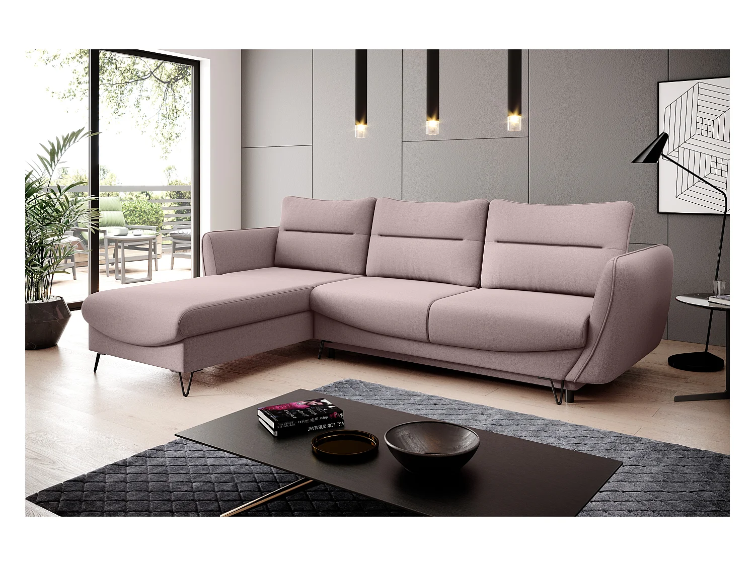 Divano d'angolo Astra L/Tessuto-Rosa