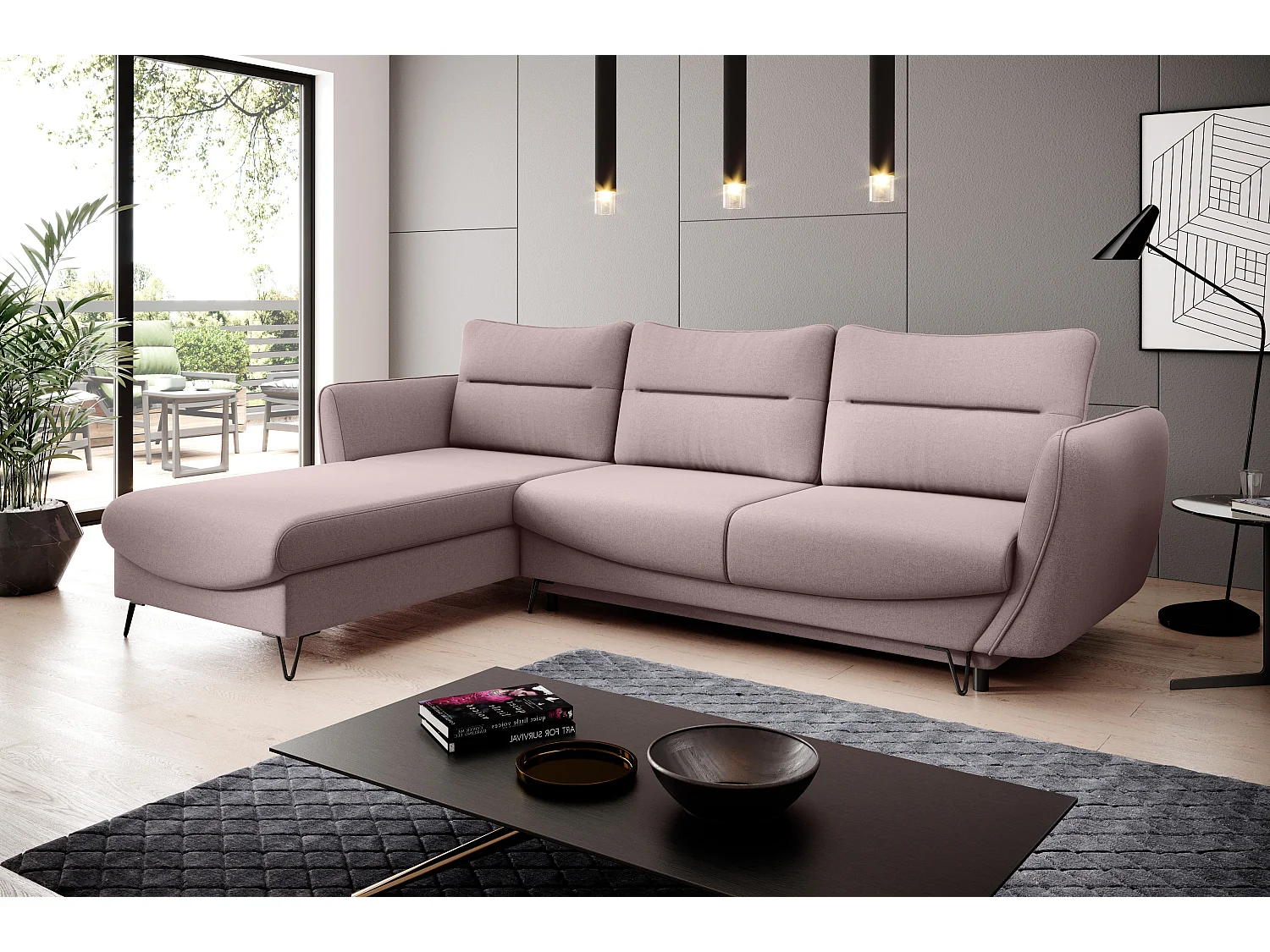 Ecksofa Astra L/Stoff-Rose