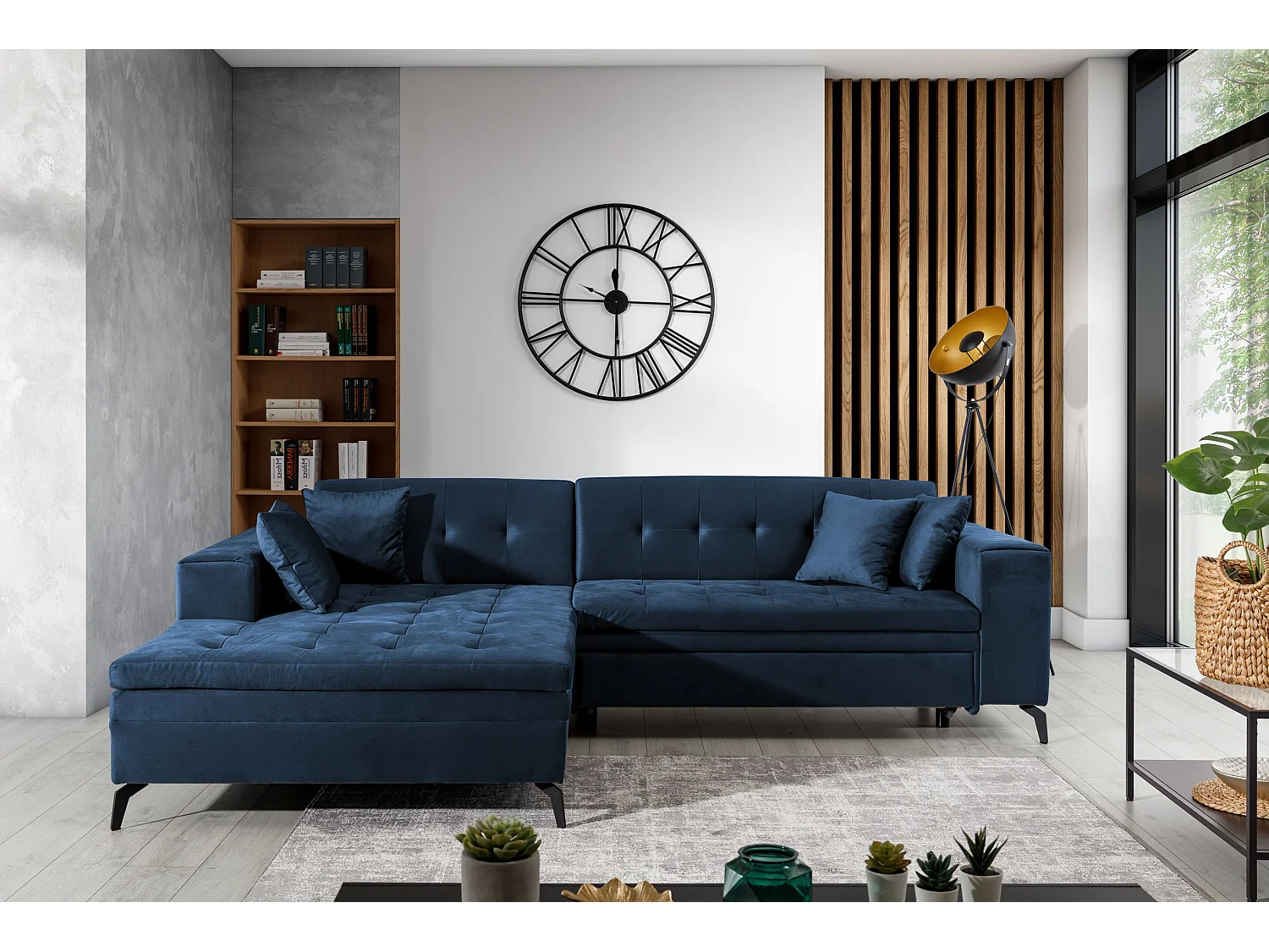 Canapé Corner Primo L/Tessu-Bleu