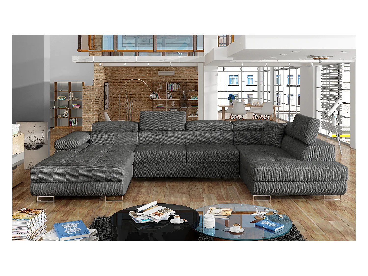 Canapé d'angle Trebino UR/revêtement tissu/gris