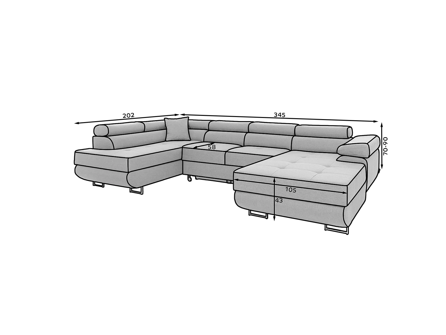 Canapé d'angle Trebino UR/revêtement tissu/gris