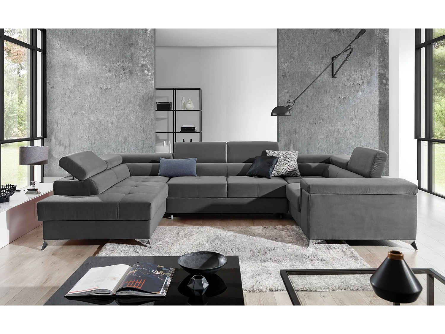 Ecksofa Roberto UL/Stoffbezug-Anthrazit