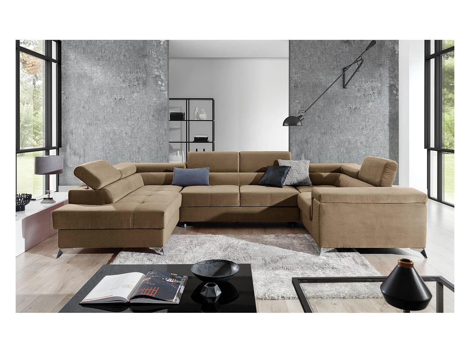 Divano d'angolo Roberto UL/Tessuto-Beige