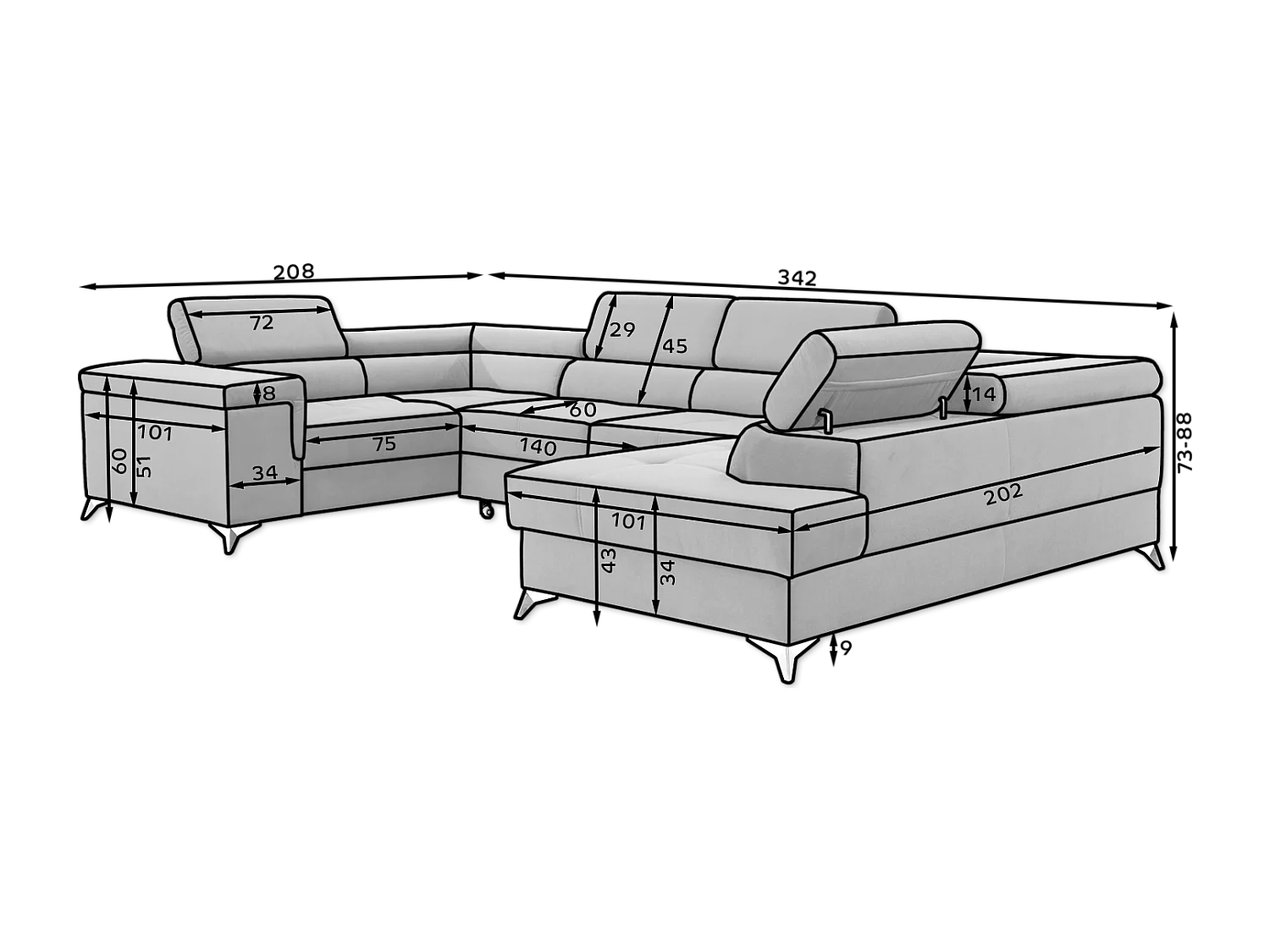 Ecksofa Roberto UL/Stoffbezug-Biege