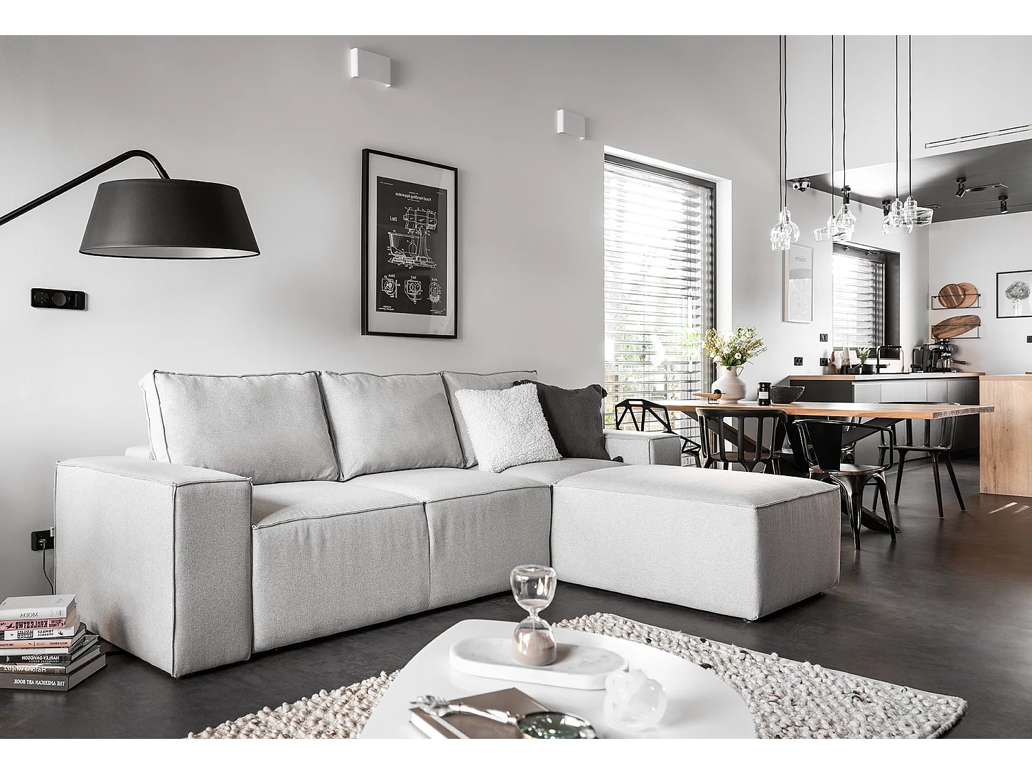 Divano d'angolo Nalia R/Tessuto-Grigio