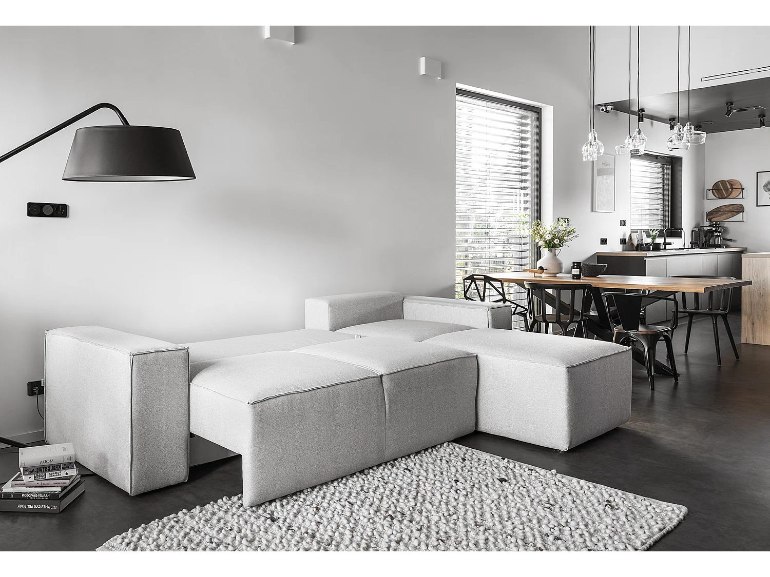 Divano d'angolo Nalia R/Tessuto-Grigio