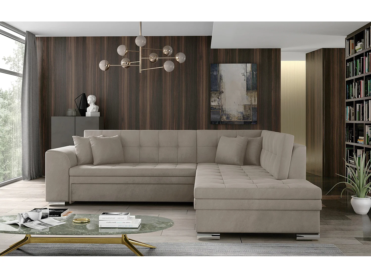 Divano d'angolo Atlanta R/Tessuto-Beige