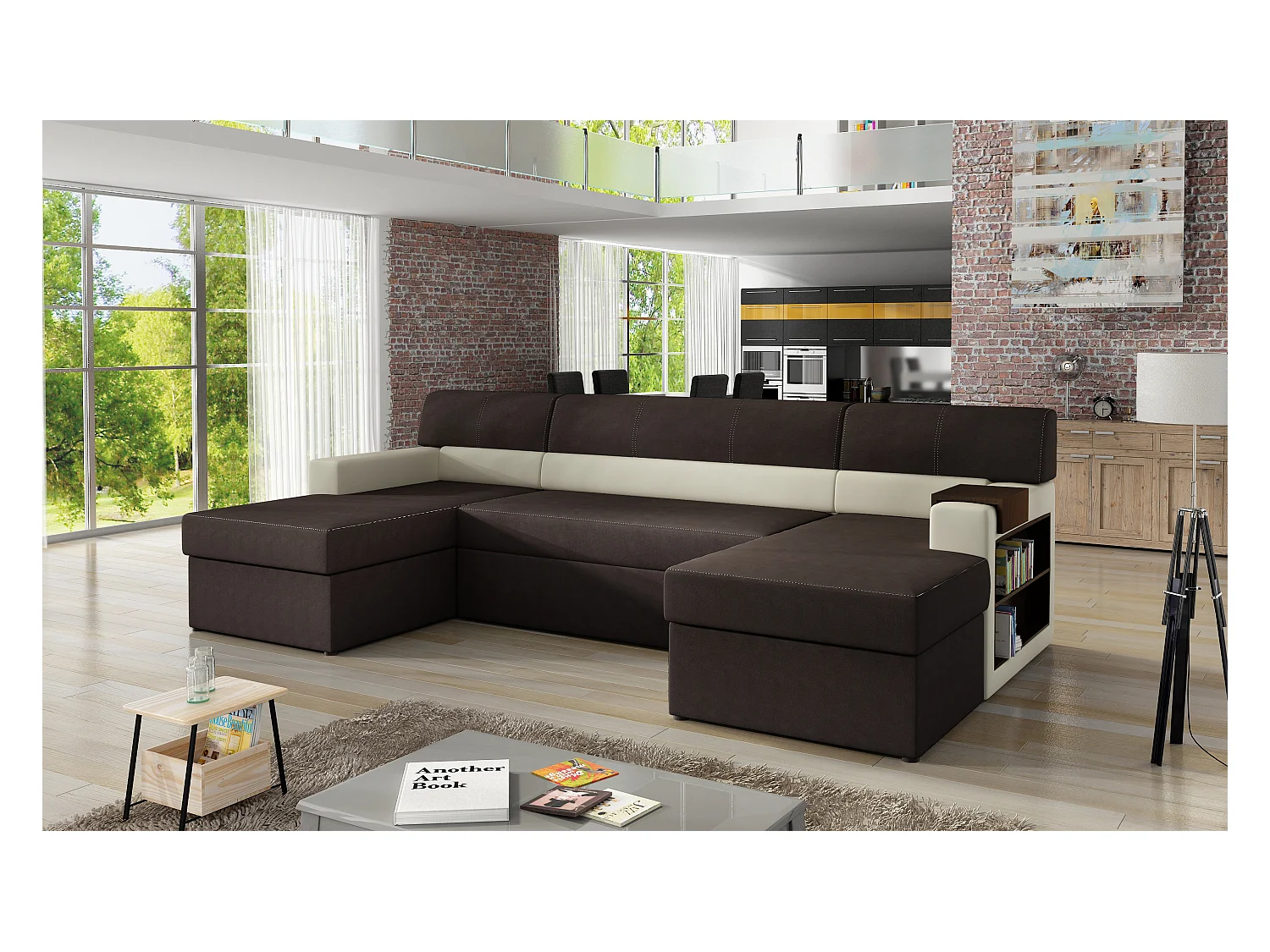 Ecksofa Larion R/Stoff-Braun
