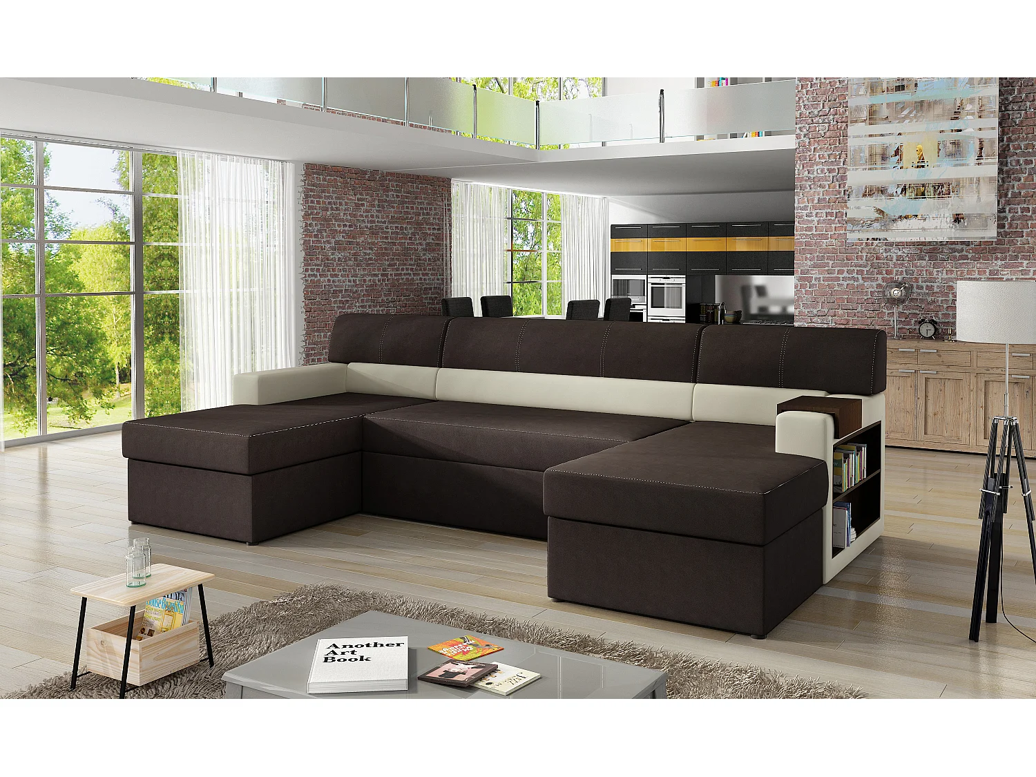 Ecksofa Larion R/Stoff-Braun