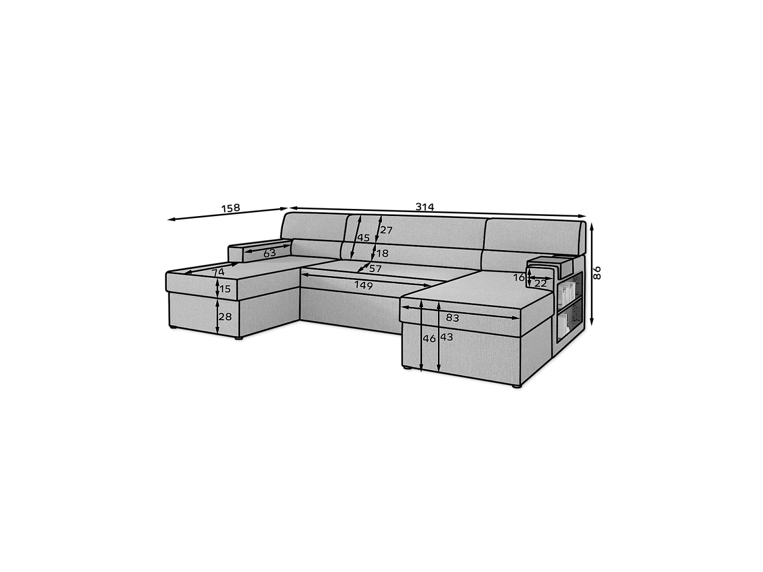 Ecksofa Larion R/Stoff-Braun