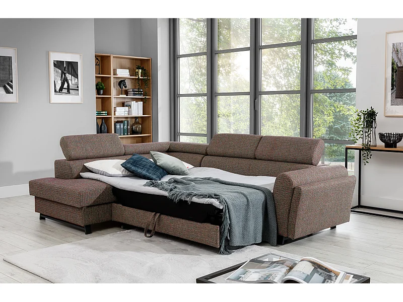Divano d'angolo Nestro L/Tessuto-Marrone