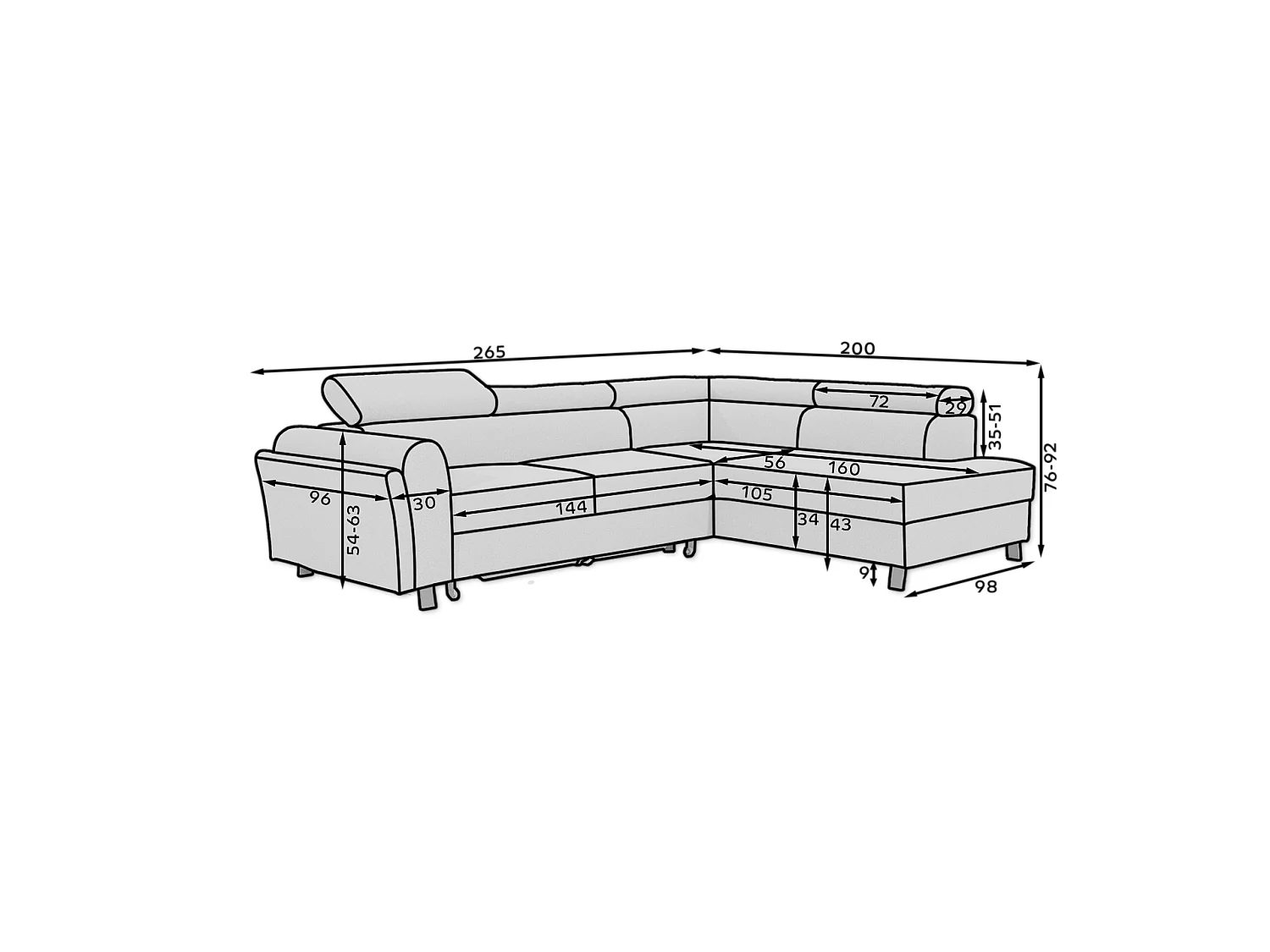 Ecksofa Nestro L/Stoff-Braun