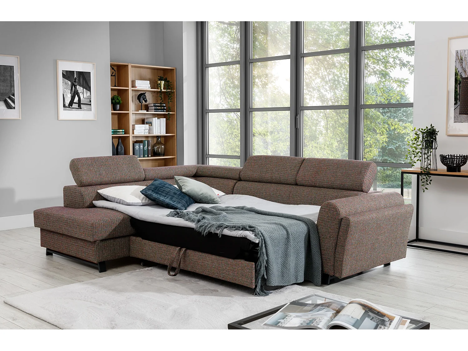 Canapé Corner Nestro L/Tissu-Marron
