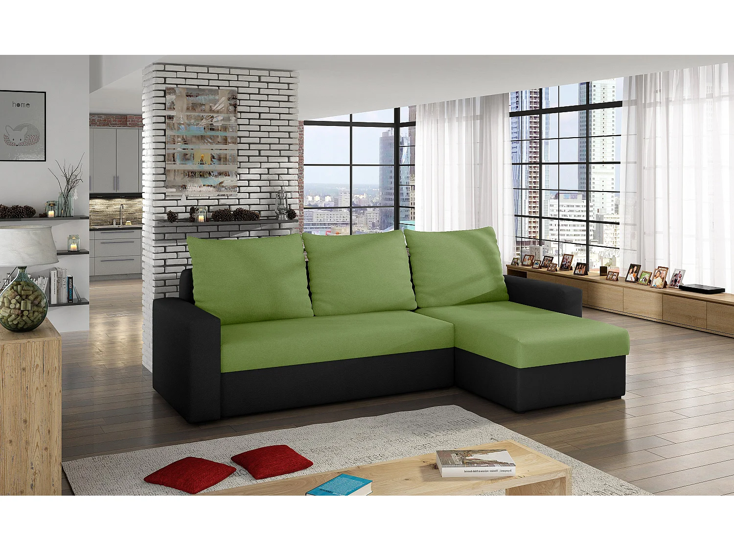 Divano d'angolo Angolo R/Tessuto-Verde