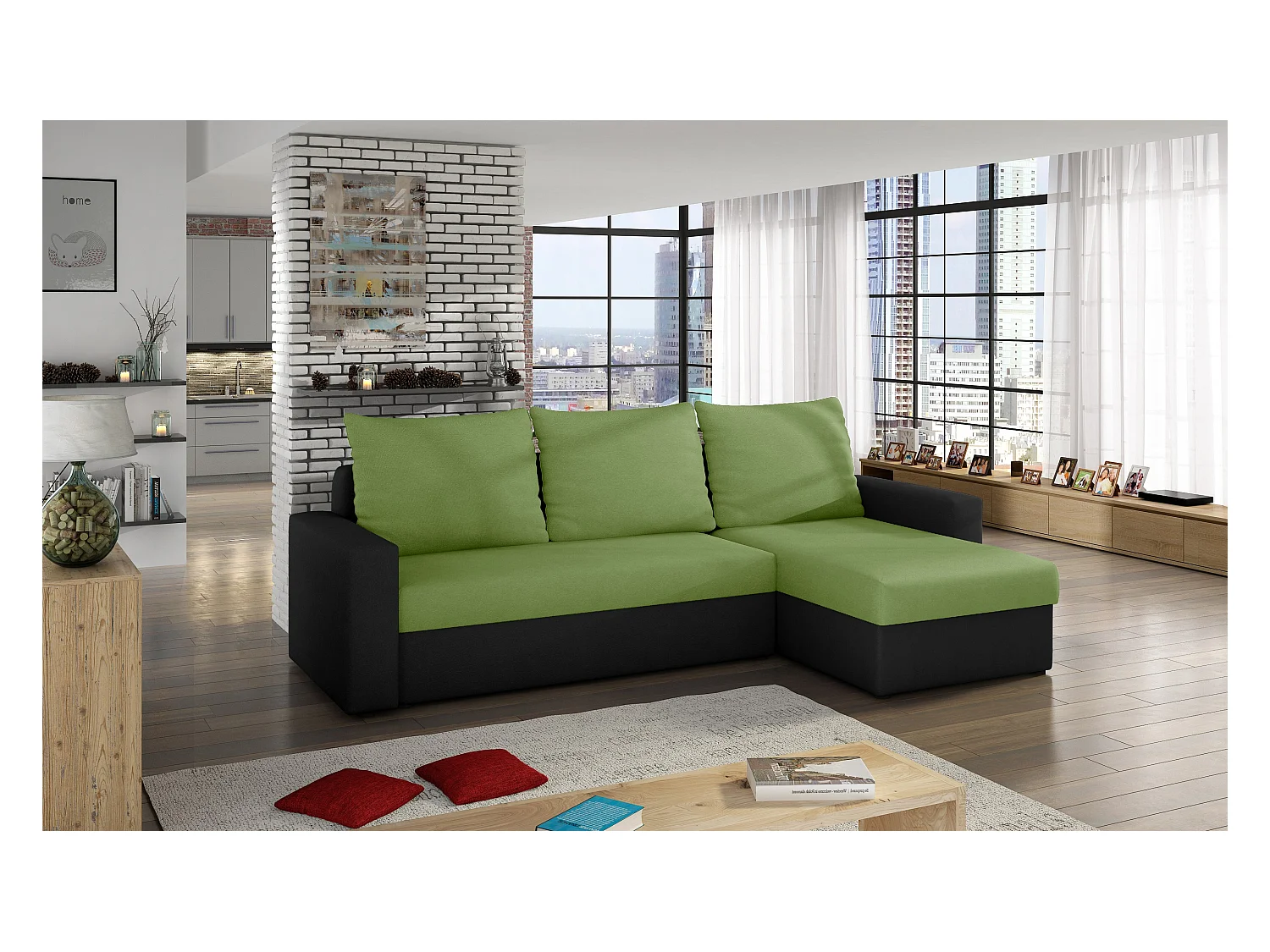 Canapé Corner Angolo R/Tissu-Vert