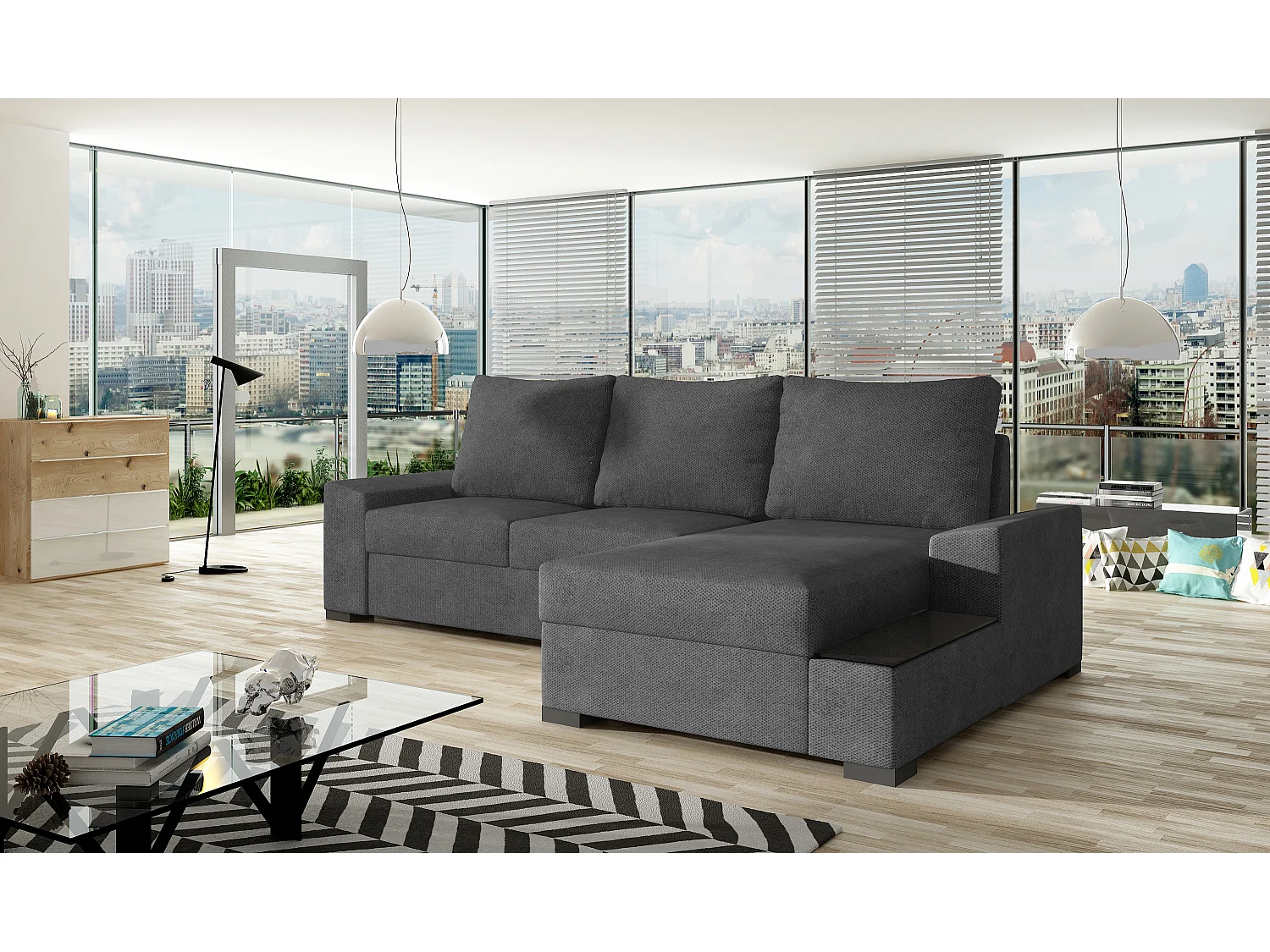 Ecksofa Arte R/Stoff-Grau