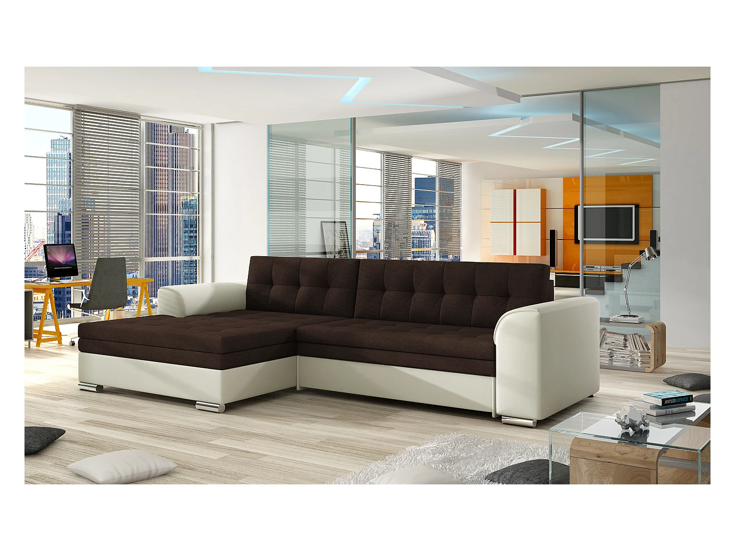 Ecksofa Merati L/Stoff-Braun&Beige