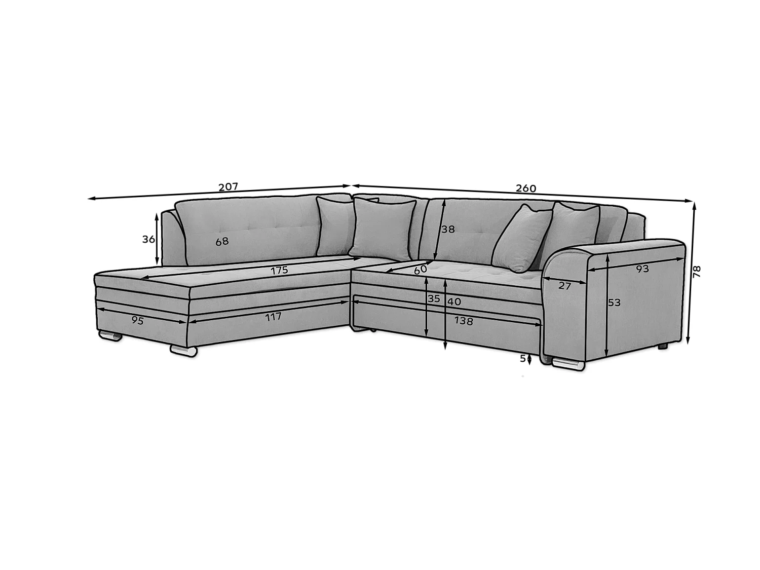 Ecksofa Atlanta L/Stoff-Braun