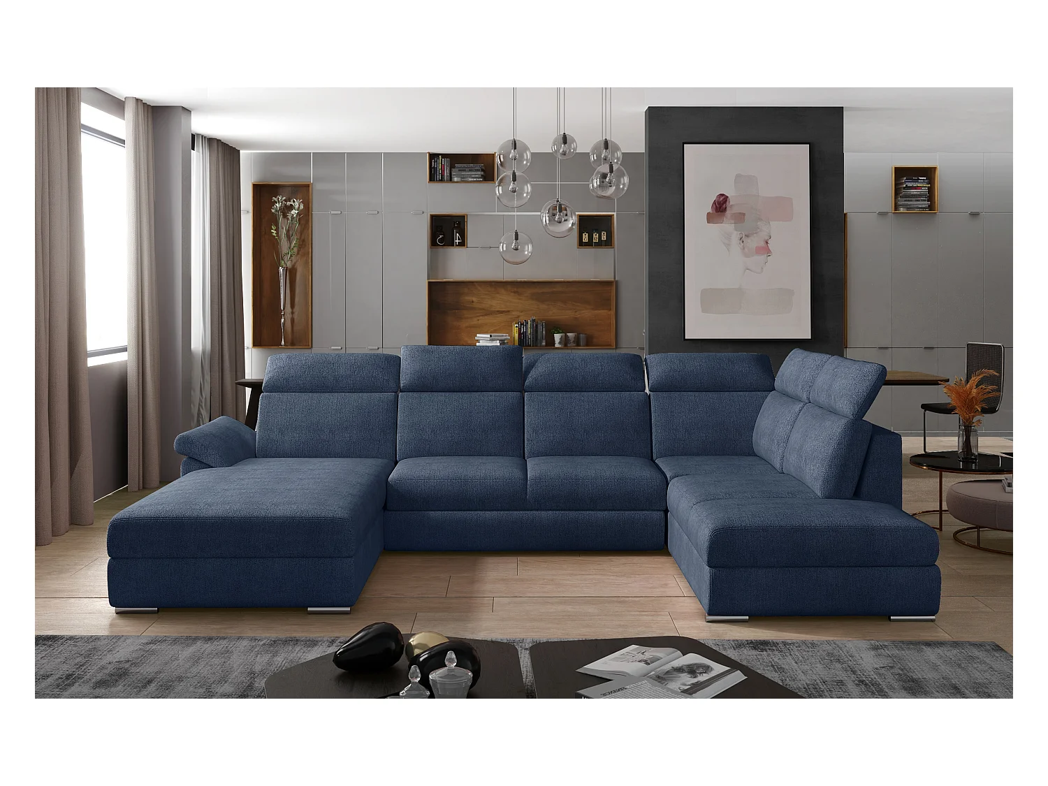 Divano d'angolo Marllon UL/Tessuto-Blu