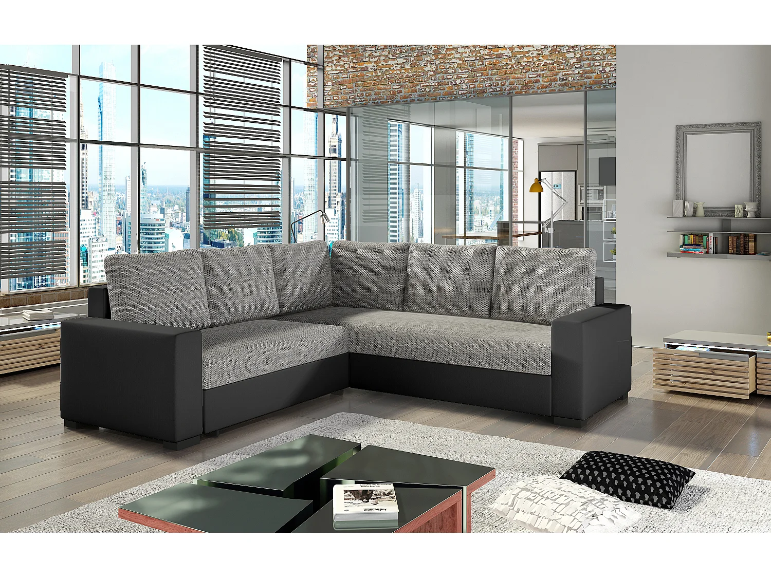 Ecksofa Eggry/ Stoffbezug/Grau&Schwarz
