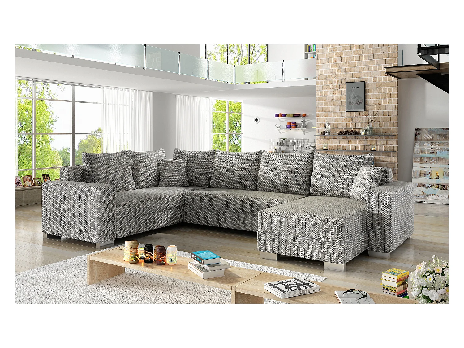 Divano d'angolo Berta R/Tessuto-Grigio