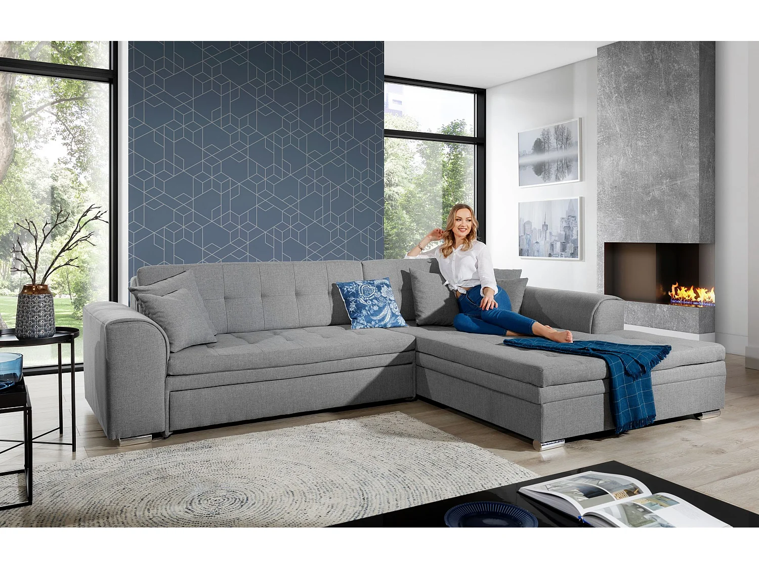 Canapé Corner Oswald R/Tissu-Gris