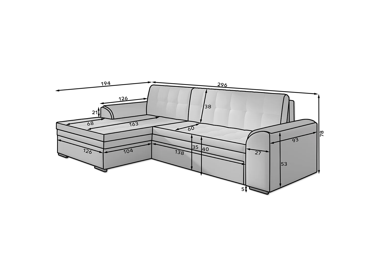 Ecksofa Oswald R/Stoff-Grau