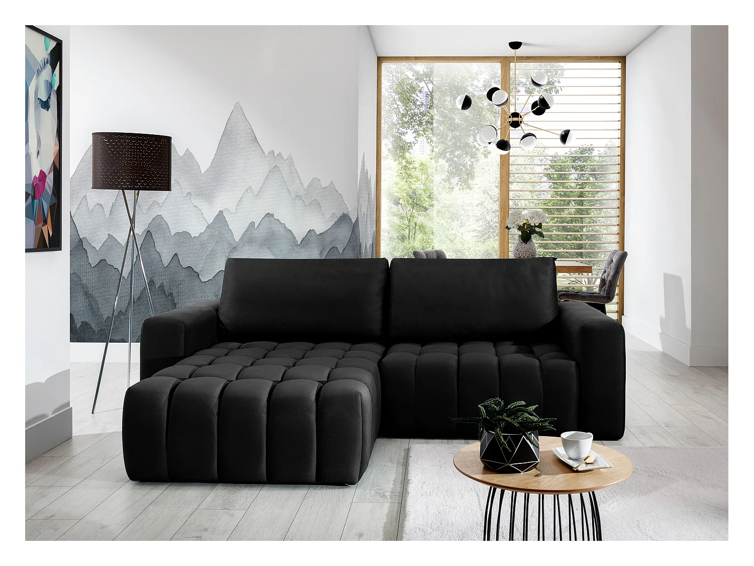 Ecksofa Stelvino L/Stoff-Schwarz
