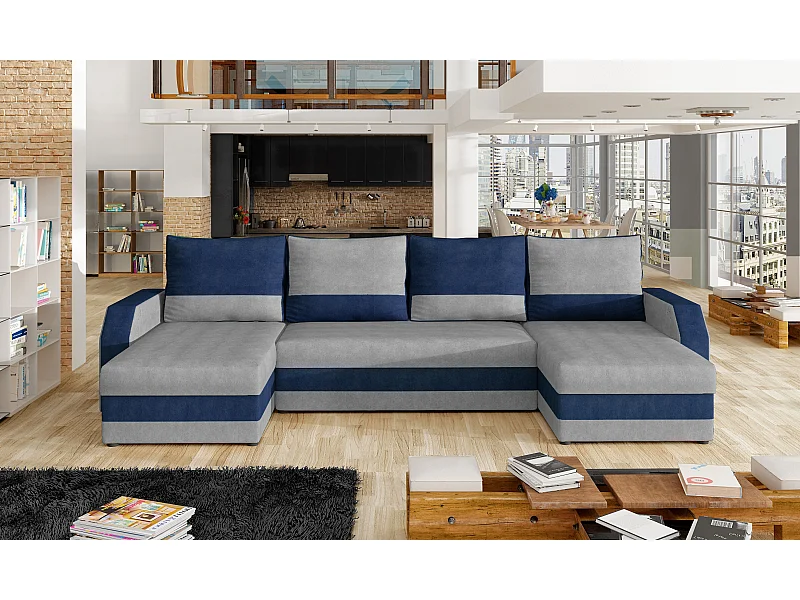Canapé Corner Pavilon-U/Tissu-Bleu
