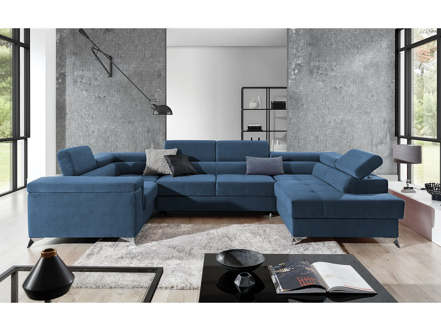 Divano d'angolo Roberto UR/Tessuto-Blu