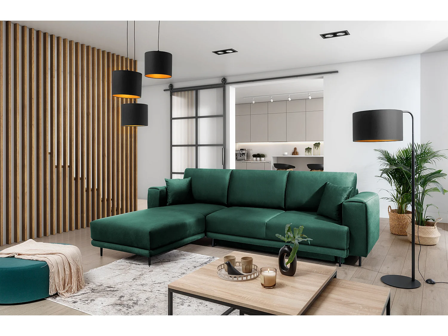 Divano d'angolo Marrina L/Tessuto-Verde