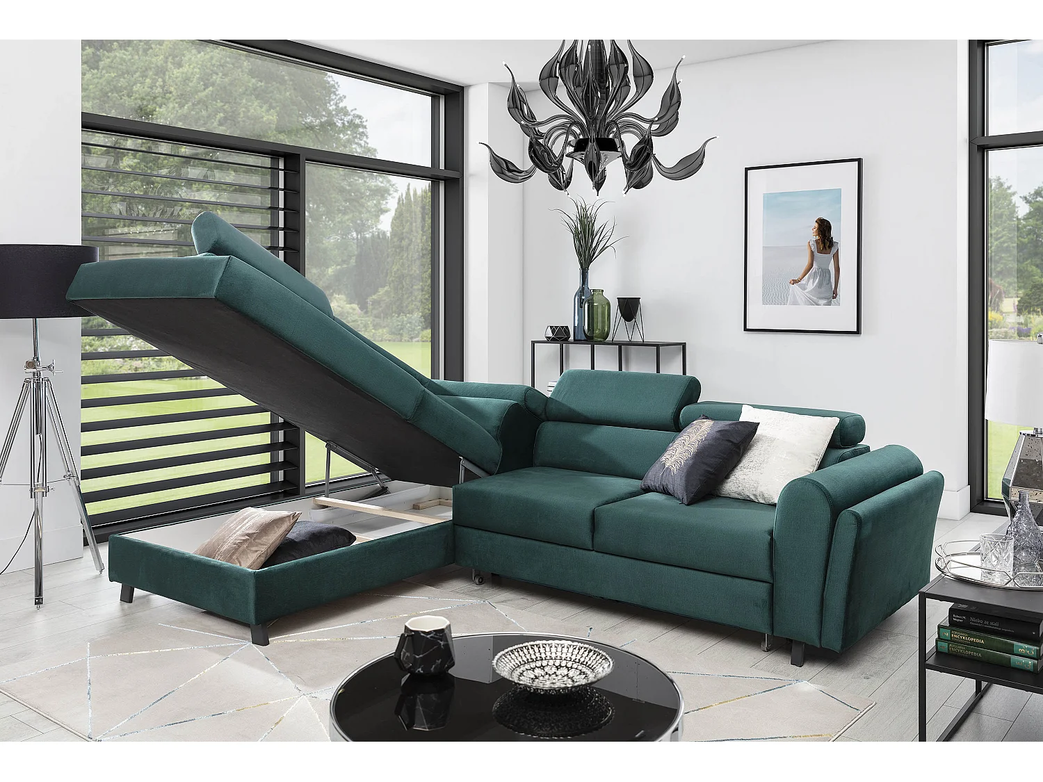 Ecksofa Nestro L/Stoff-Grün