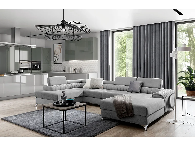 Divano d'angolo Exklusivo UL/Tessuto-Grigio