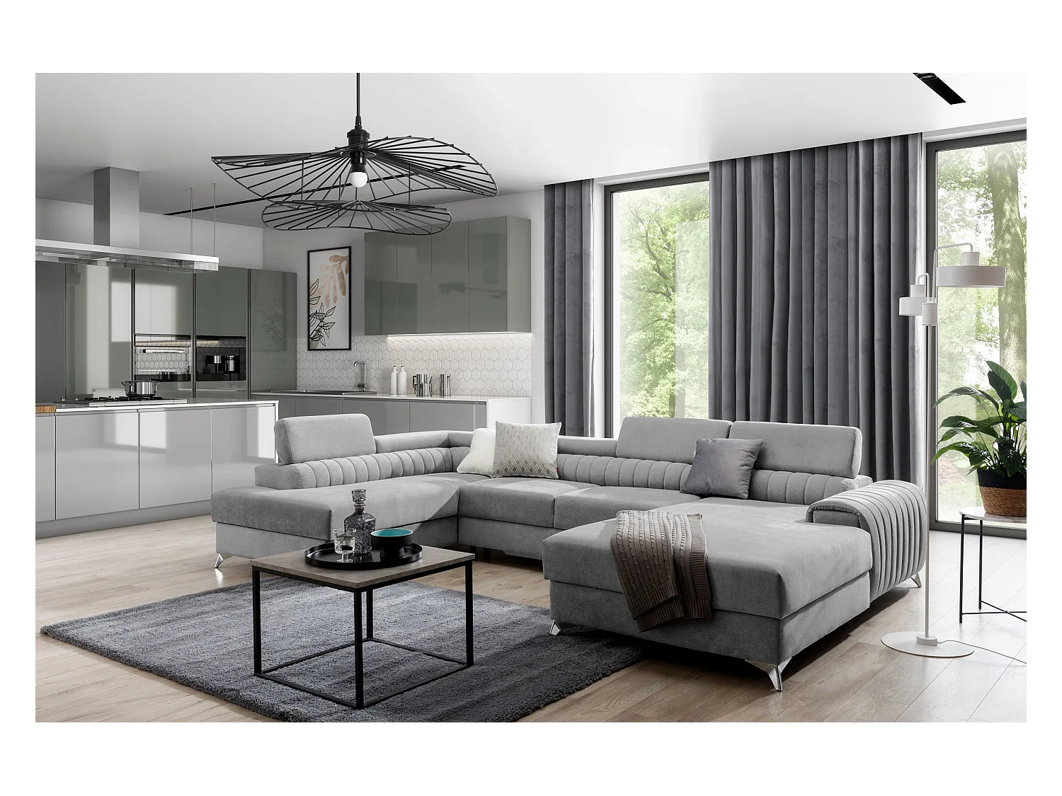 Canapé Corner Exklusivo UL/Tissu-Gris