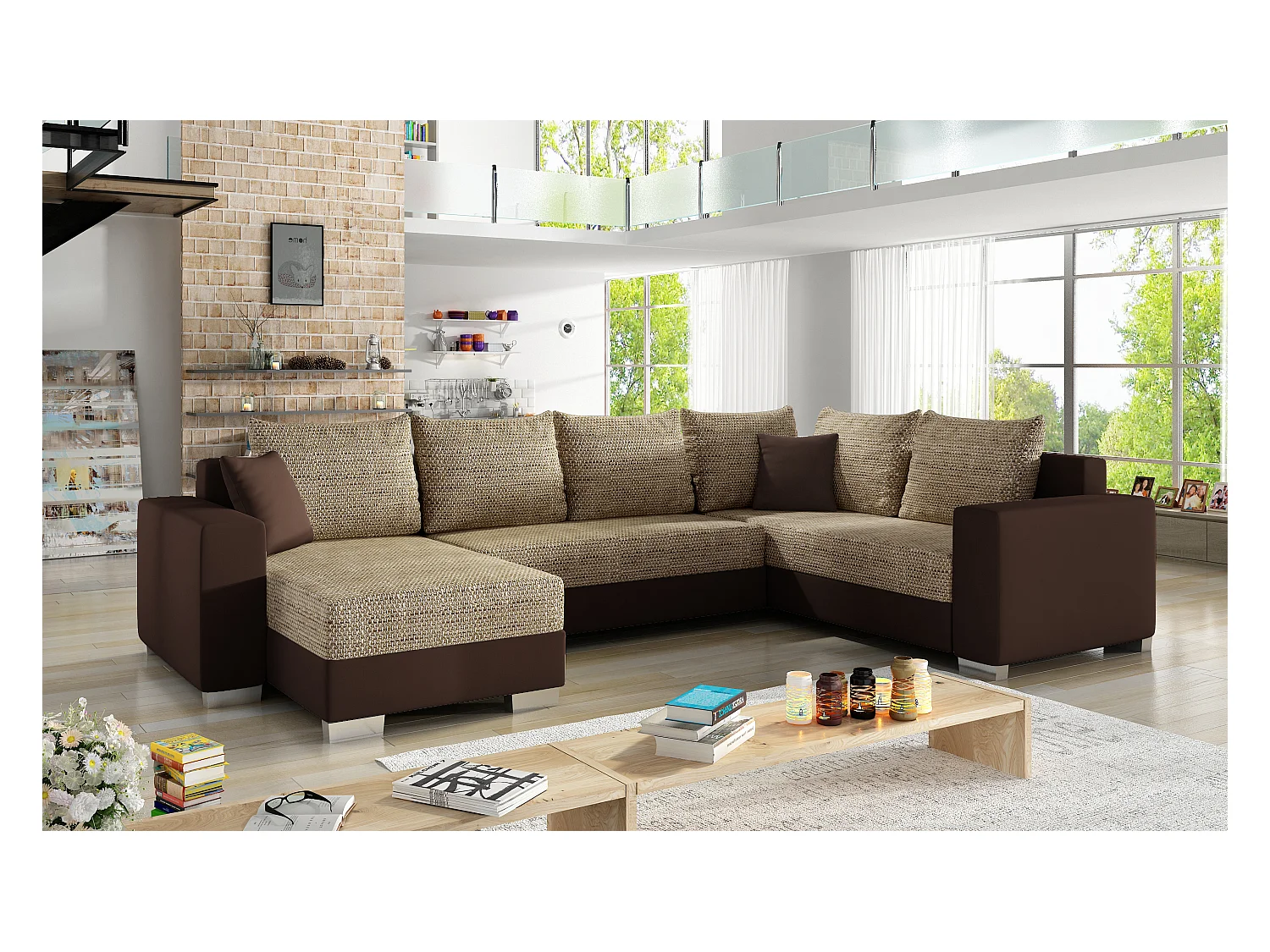Canapé Corner Berta L/Tissu-Marron