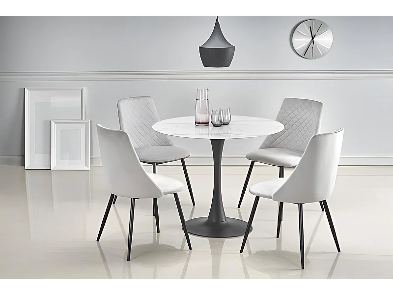 Table à manger Ambrosio Lux (O90)/Verre/Blanc et Noir