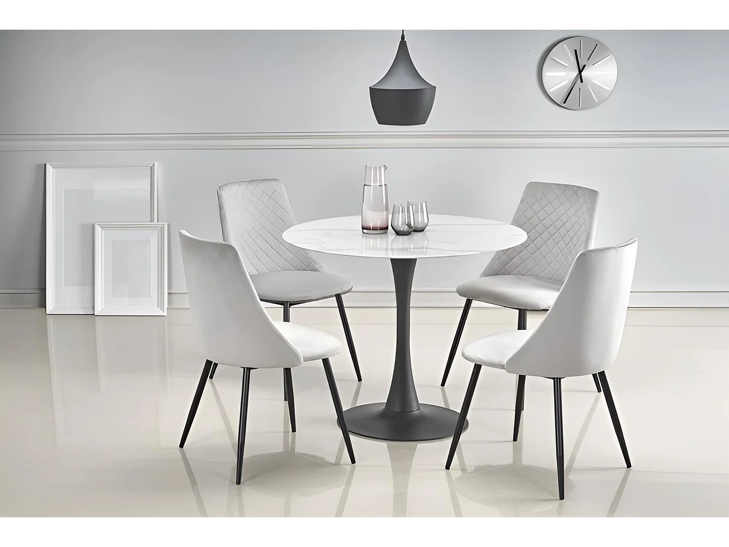 Tavolo da pranzo Ambrosio Lux (O90)/Vetro/Bianco e Nero