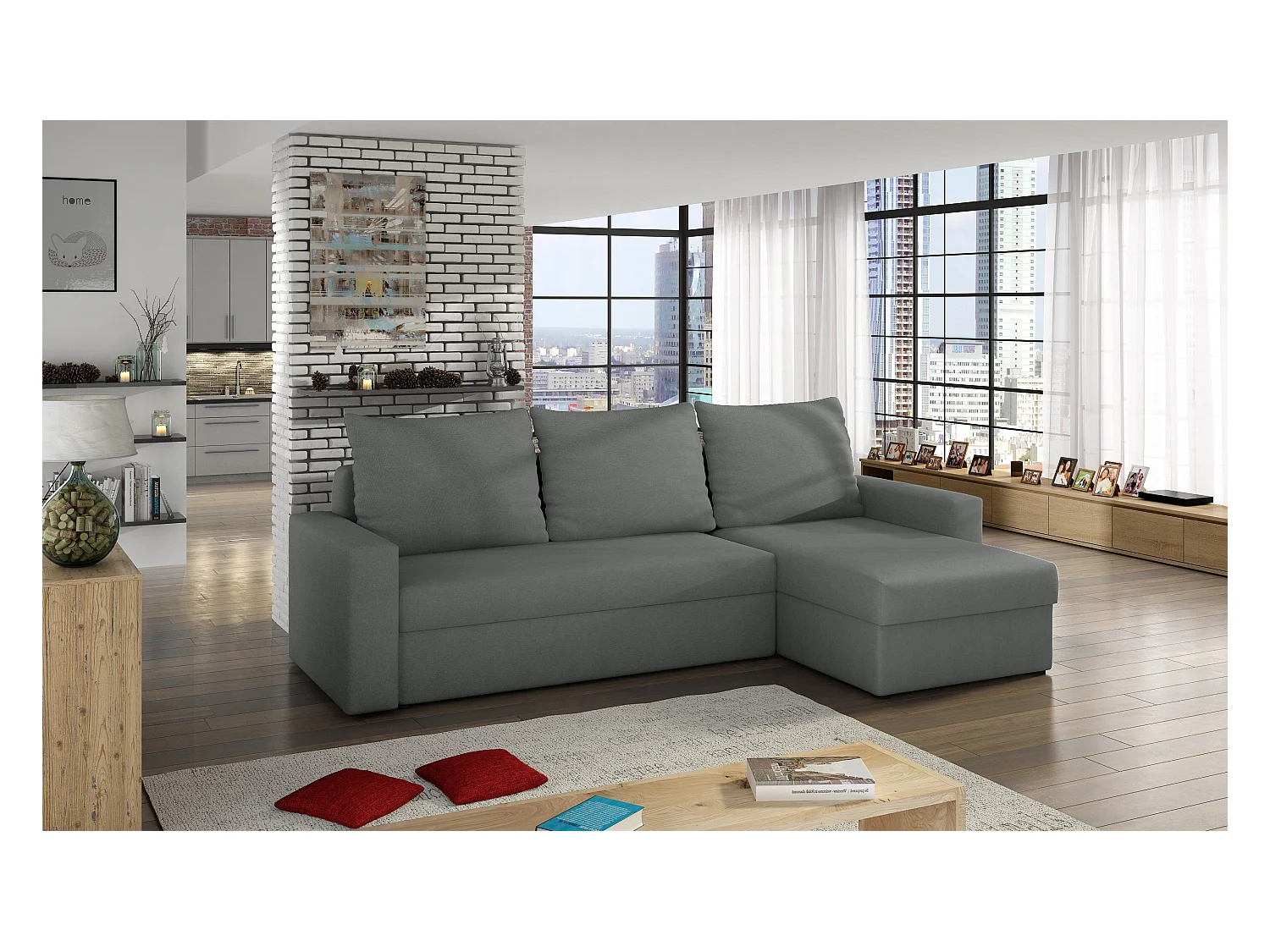 Divano d'angolo Angolo R/Tessuto-Grigio