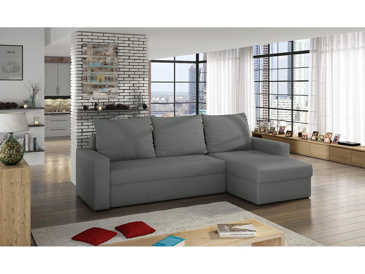 Canapé Corner Angolo R/Tissu-Gris