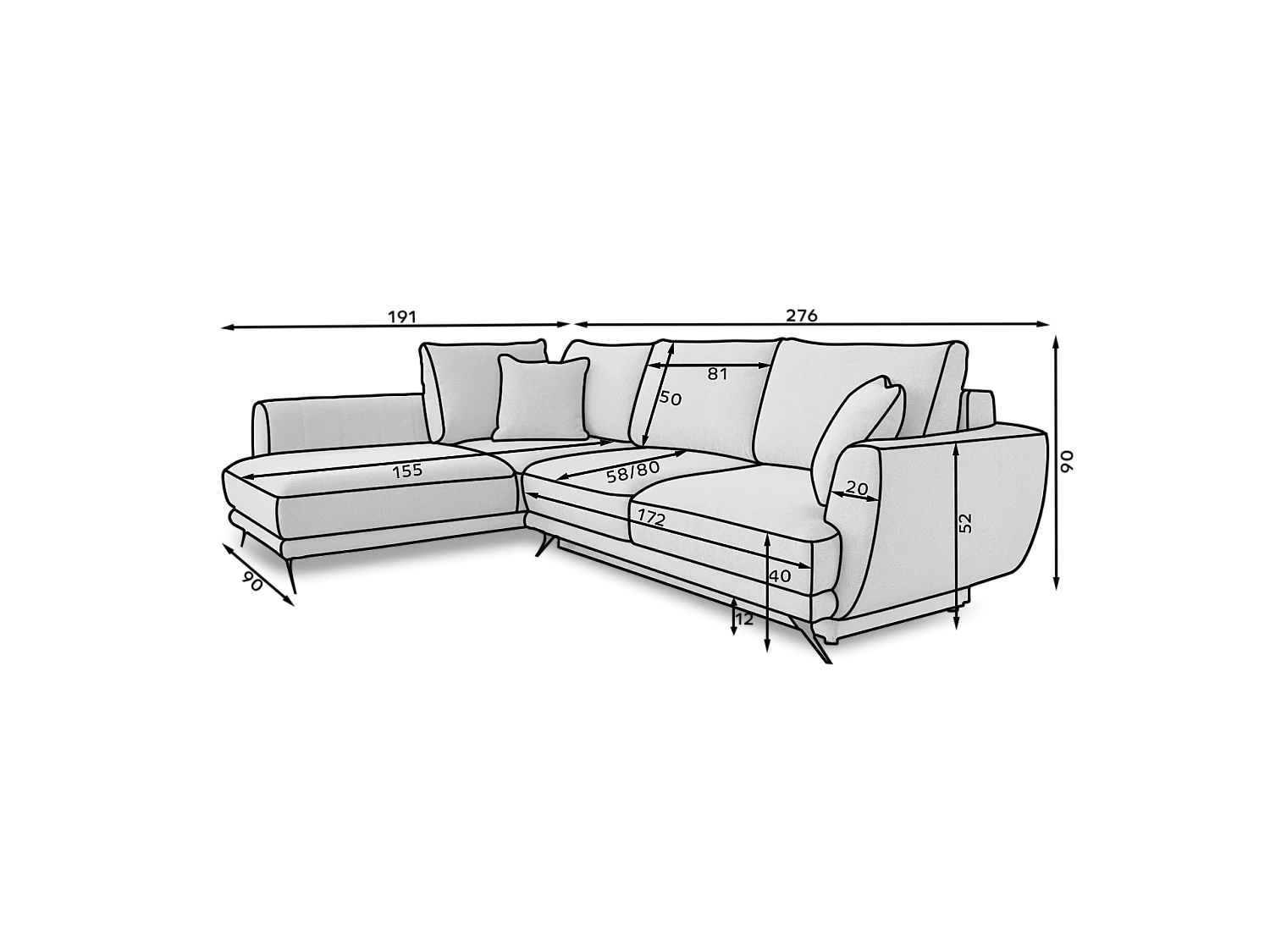 Ecksofa Olivio R/Stoff-Orange