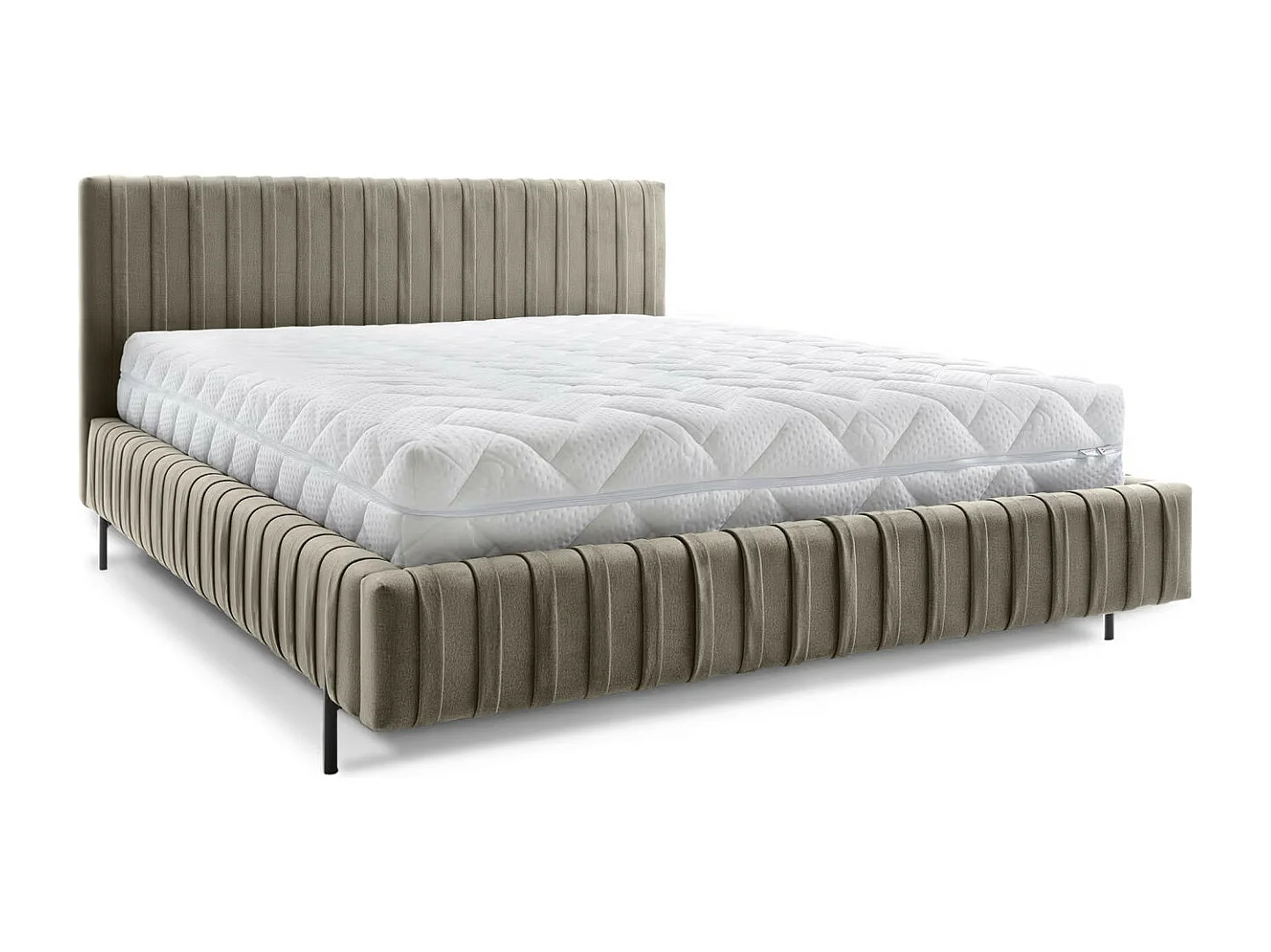 Lit coffre Plika prestige – Design et tissu pour un confort absolu-Couleur Marron clair-160x200