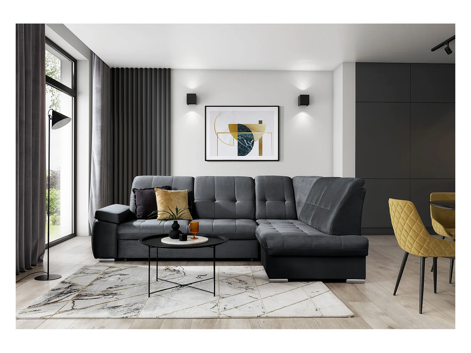 Canapé Corner Frizzo R/Tissu-Gris