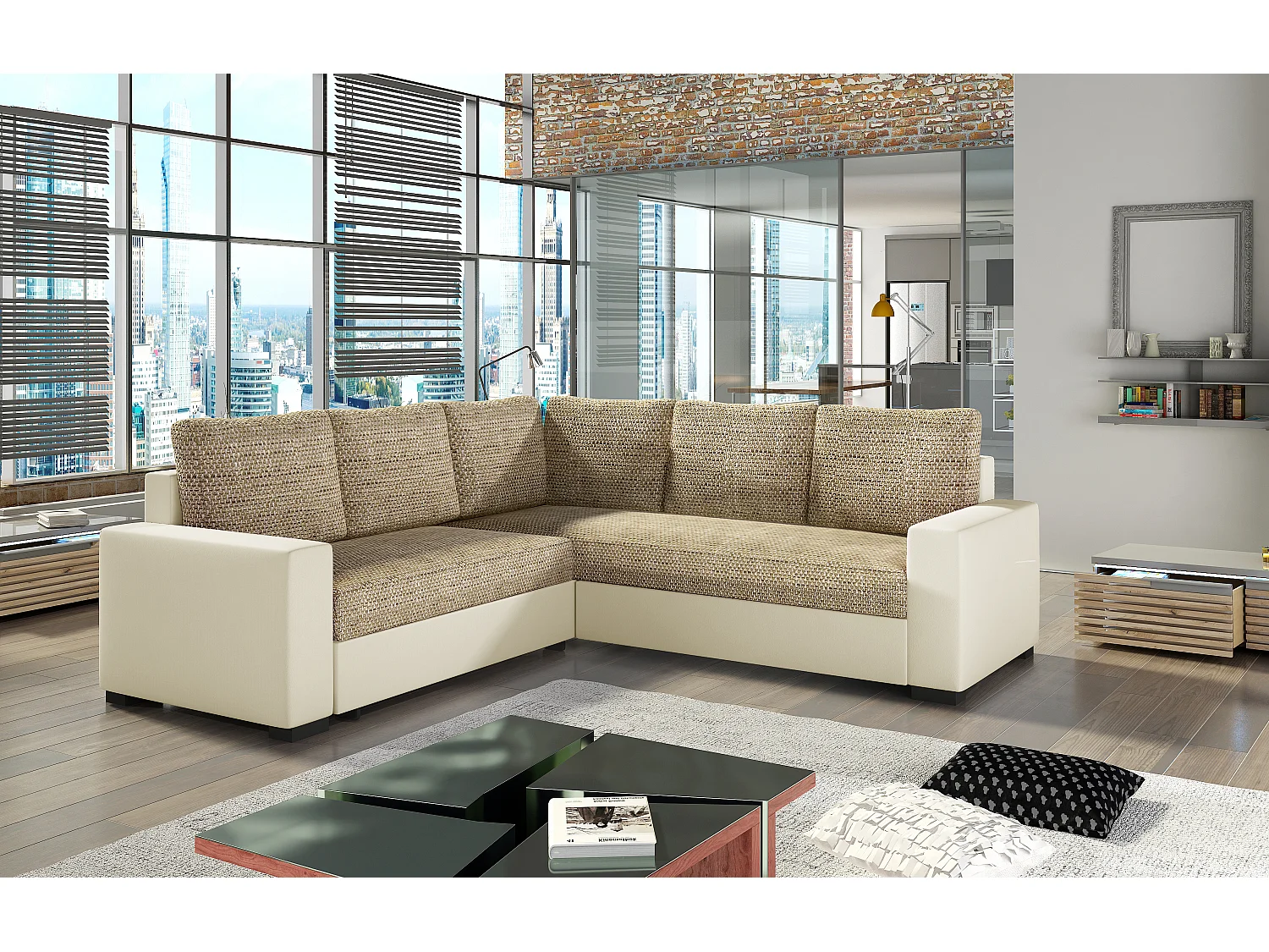 Canapé Corner Eggry/ Tissu/Beige