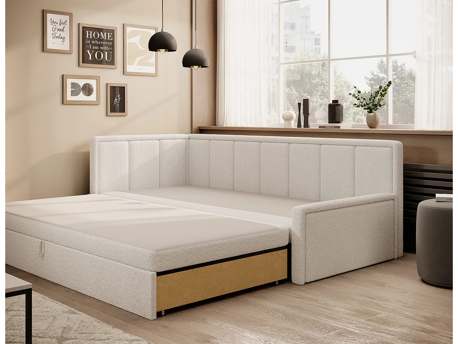 Divano Hugo R/Rivestimento in tessuto/Beige