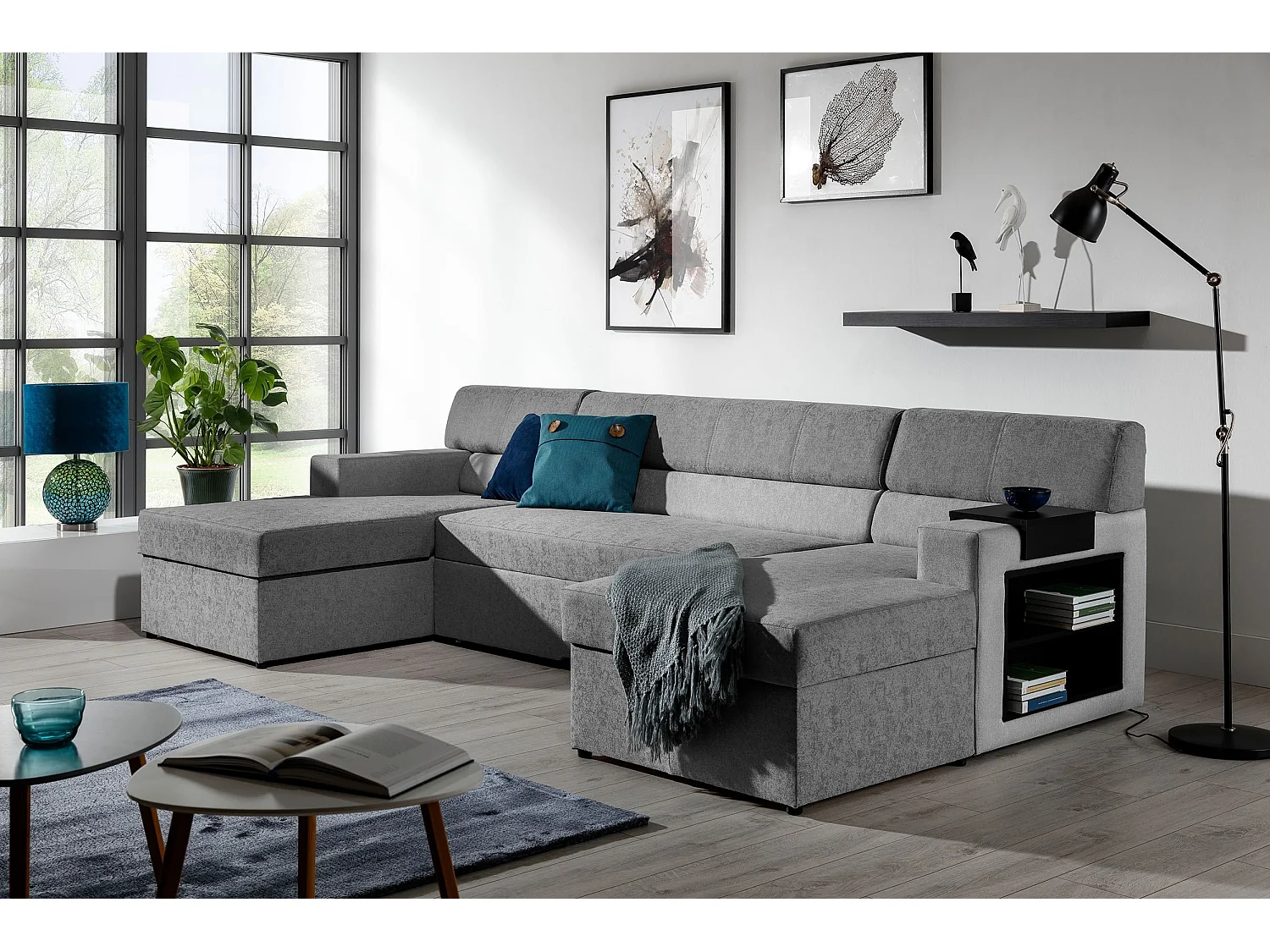 Canapé Corner Larion R/Tissu-Gris