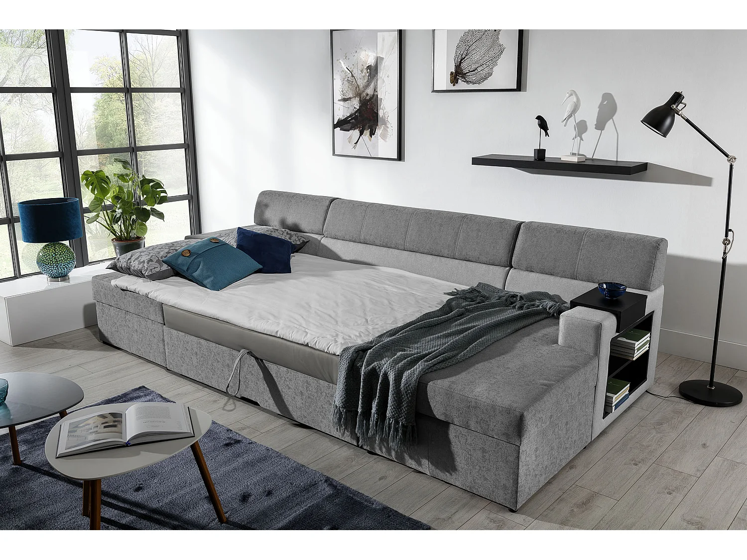 Canapé Corner Larion R/Tissu-Gris