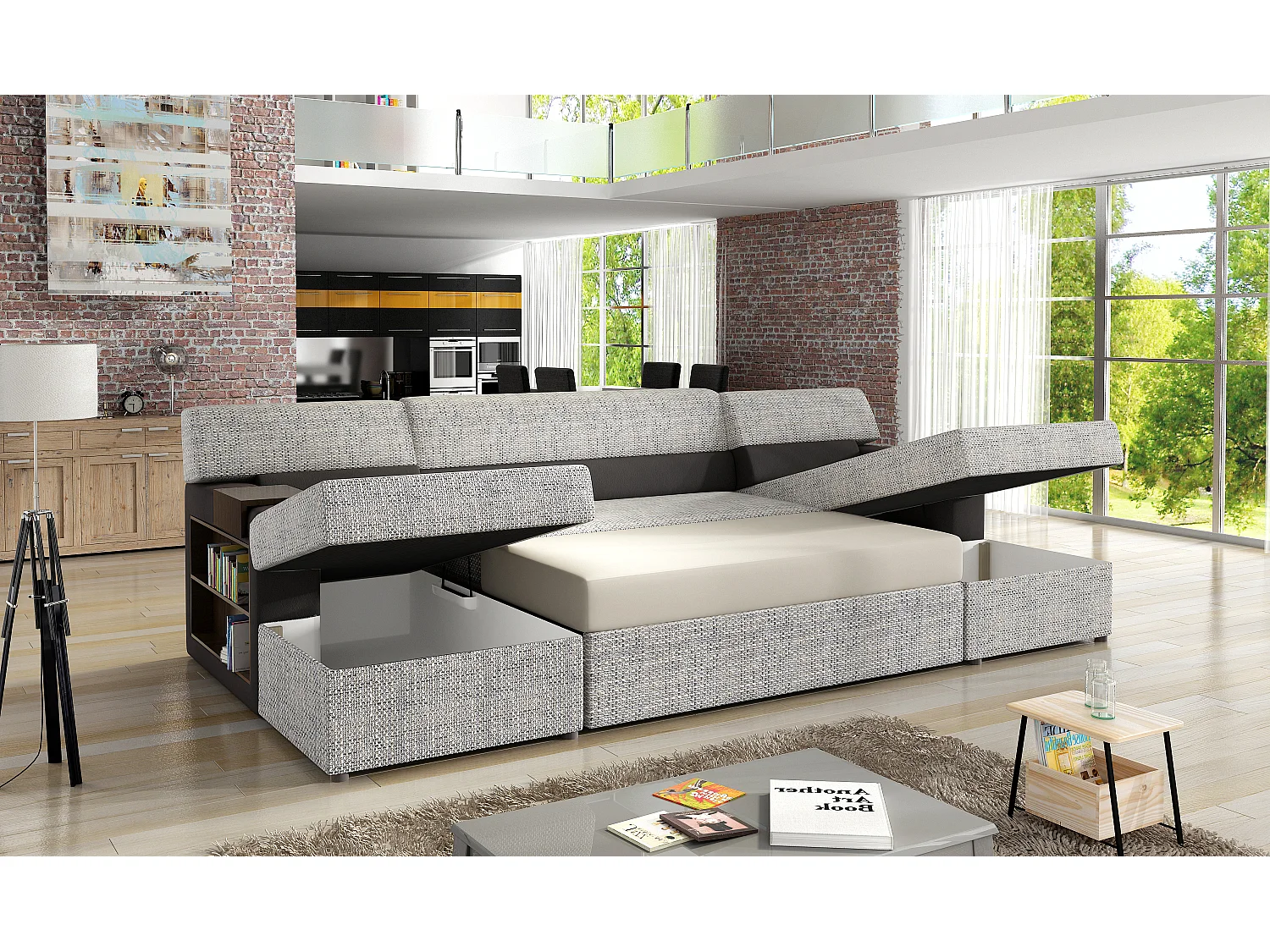 Canapé Corner Larion R/Tissu-Gris