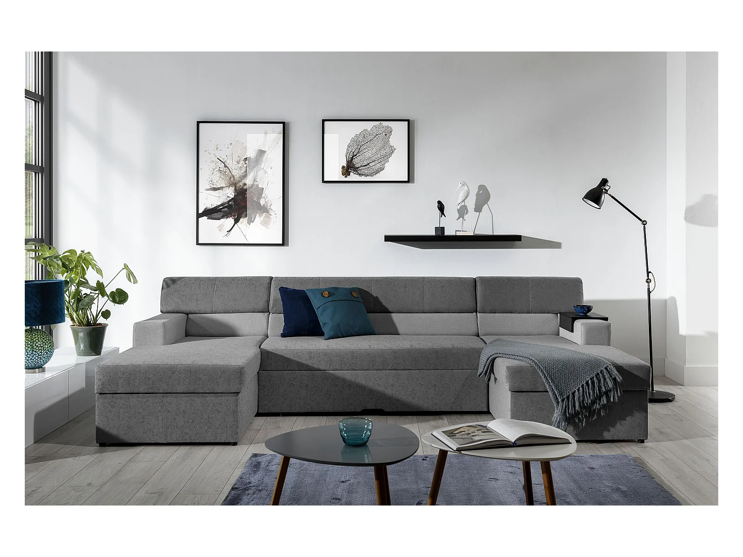 Canapé Corner Larion R/Tissu-Gris