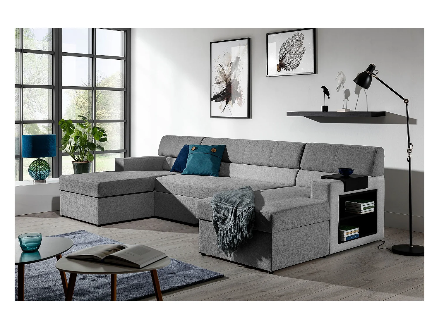 Canapé Corner Larion R/Tissu-Gris