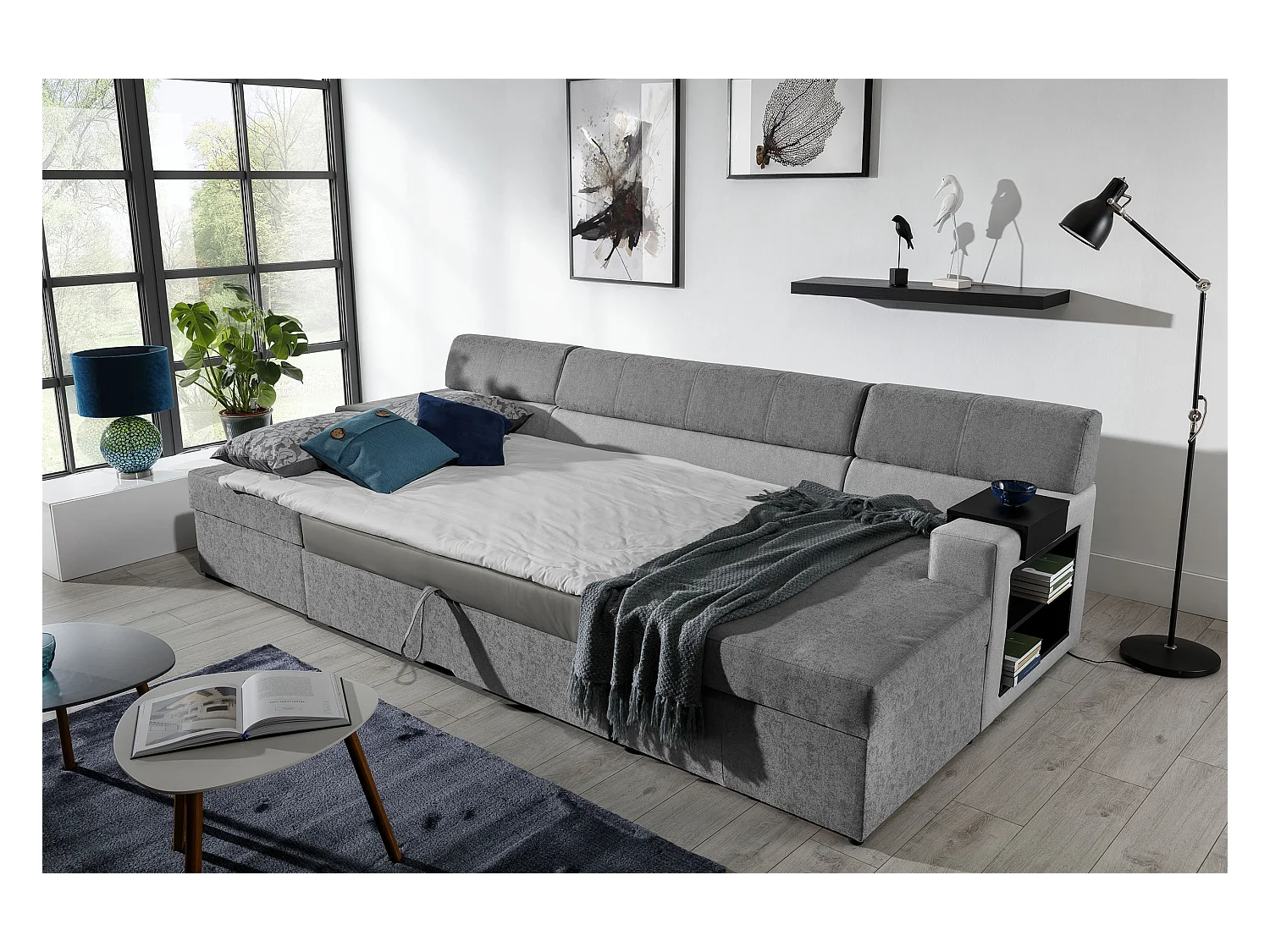 Canapé Corner Larion R/Tissu-Gris